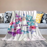 Lofaris White Floral Gold Glitter Custom Name Baby Blanket